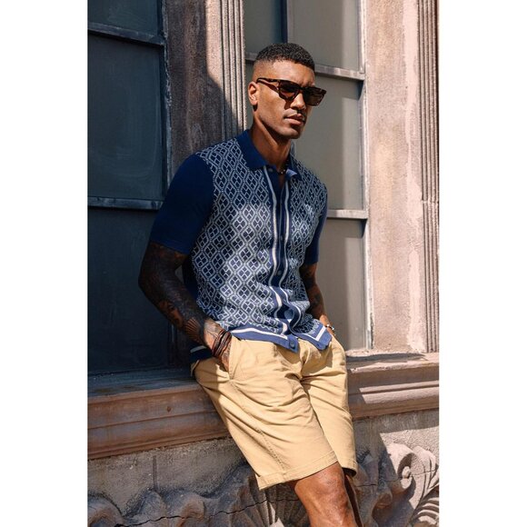 Men's Polo Shirts 70s Vintage Shirts Contrast Knitted Polo Shirts - Picture 3 of 8